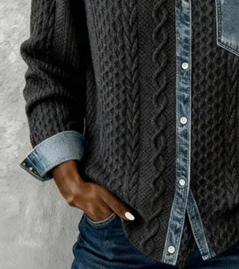 Ambra | Knitted Top in Patchwork with Denim Details