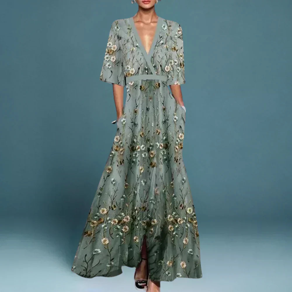 Hazel - V-Neck Floral Maxi Dress