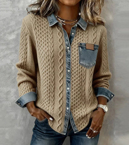 Ambra | Knitted Top in Patchwork with Denim Details