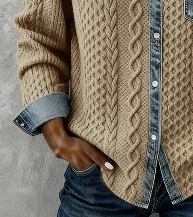 Ambra | Knitted Top in Patchwork with Denim Details