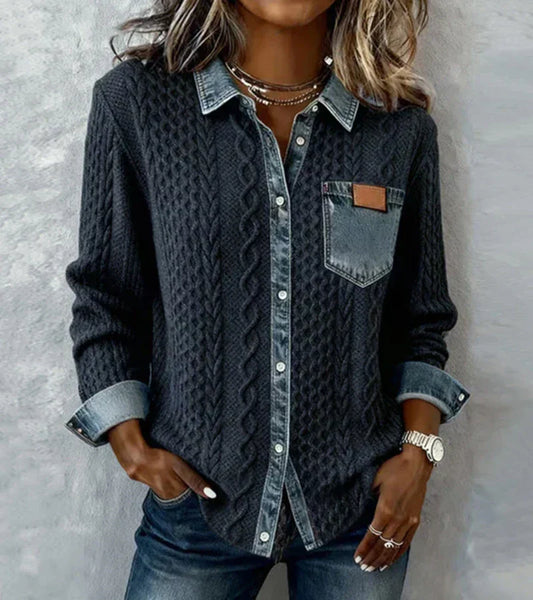 Ambra | Knitted Top in Patchwork with Denim Details
